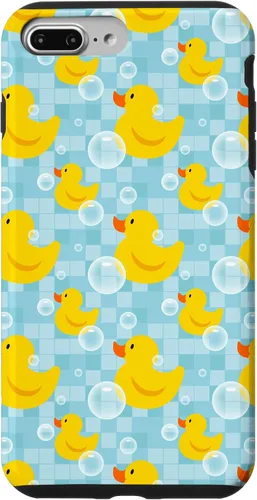 Vista 12 de Funda de goma amarilla para iPhone 16 con patrón de patos y patos
