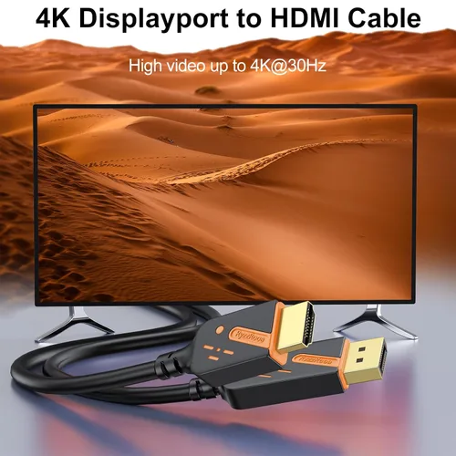 Vista 2 de Cable DisplayPort a HDMI 4K, 3 pies, paquete de 10, chapado en oro