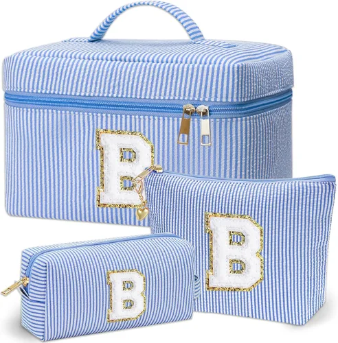 Vista 15 de Bolsa de maquillaje Adoryoung 3 piezas rosa+azul, Azul, A