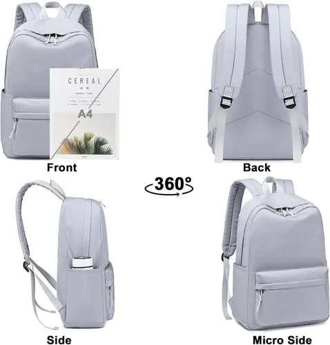 Vista 7 de Bluboon Mochila para la escuela para niños, mochila para niñas, mochila para computadora portátil, regalos para mujeres, Gris (Pure Grey), Mochilas