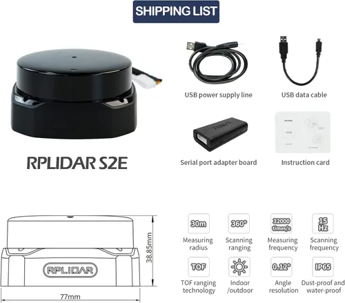 Vista 3 de Slamtec RPLIDAR S2E Lidar Sensor 2D 360 grados 98.4 ft de radio de escaneo LIDAR Escáner con interfaz Ethernet UDP para ROS/ROS2 Evitar obstáculos