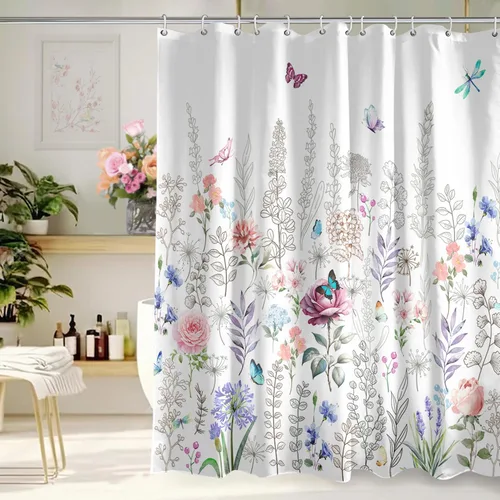 Vista 24 de Cortina de Ducha Feliz Navidad 72x72 Pulgadas Cortinas de Ducha de Reno Navideño para Baño con Ganchos Decoración Navideña de Baño Hogar Vacaciones