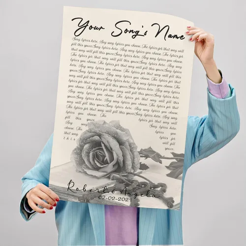 Vista 6 de H-DEWALL póster personalizable con letra de tu canción favorita y foto, lienzo inspirador con marco, arte de pared, regalo romántico para mujer