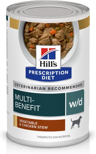Vista 15 de Hill's Prescription Diet w/d Alimento húmedo para perros digestivo/peso/glucosa/manejo urinario, pollo, latas de 13 onzas, paquete de 12