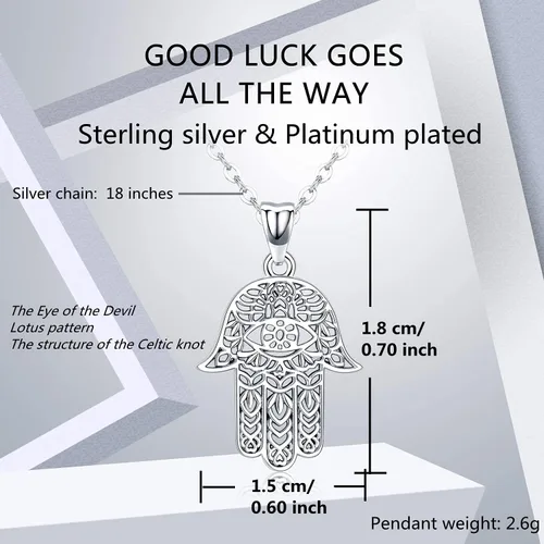 Vista 7 de Collar de mano de Hamsa, plata de ley 925, colgante para mujer, hombre, colgante de mano sagrada de Fátima, con joyería fina, regalo de camino