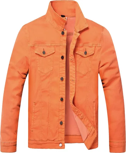 Vista 11 de LAMKUKU Chaqueta de mezclilla para hombre rasgada ajustada, abrigo de chaqueta vaquera para hombres