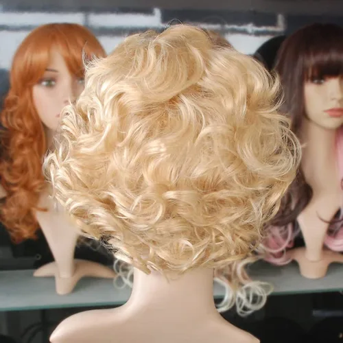 Vista 7 de mzcurse Peluca de cabello rizado ondulado retro rubio para mujer (dorado)