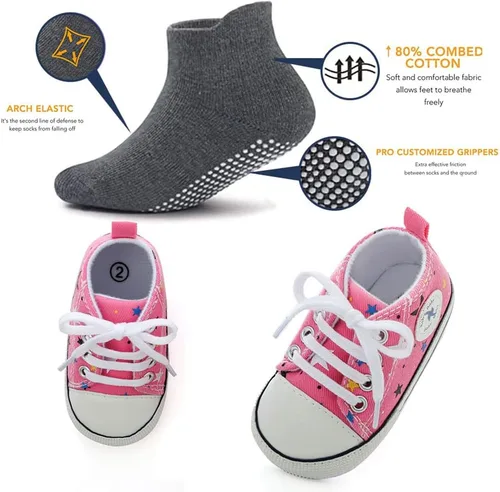 Vista 4 de Zapatos de lona suave unisex para bebés, niños y niñas, tenis antideslizantes ligeros para bebés recién nacidos