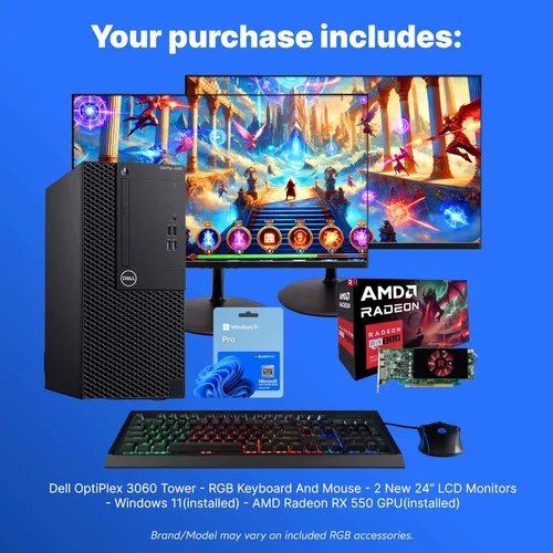 Vista 2 de Dell OptiPlex 3060 Tower PC Intel Core i5-8500 32 GB RAM NVME M.2 de 250 GB + SSD de 1 TB Nvidia RX 550 4GB Windows 11 Pro AX200 WiFi 6