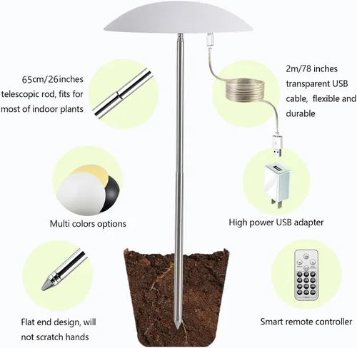 Vista 5 de Luces LED de cultivo para plantas de interior, paquete de 2, luces inteligentes de espectro completo USB para plantas pequeñas con control remoto