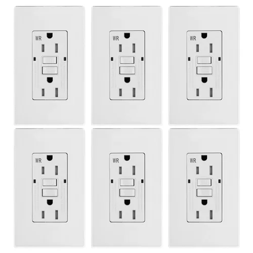 Vista 14 de Micmi Toma GFCI WR negra resistente a la intemperie, resistente a manipulaciones, receptáculo TR con indicador LED, placa de pared sin tornillos