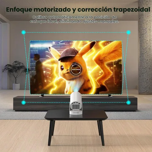 Vista 2 de 【Enfoque Eléctrico】Mini Proyector, Proyector 4K Soporte 1080P, Proyector de 260 Lúmenes ANSI con WiFi y Bluetooth, Proyector Inteligente Mejorado