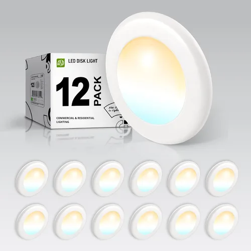 Vista 15 de ASD Paquete de 6 luces LED de disco de 4 pulgadas, 10 W 5CCT 2700K-5000K 685LM CRI90+, lámpara de techo regulable, disco de montaje en superficie