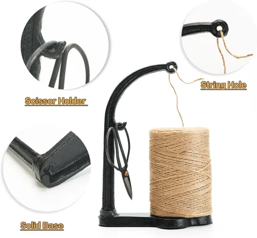 Vista 5 de Sungmor Juego de Soporte para Cordel de Jardín de Hierro Fundido - Juego de Cuerda de Yute Natural de 1300 pies y Estante para Cuerda y Tijeras