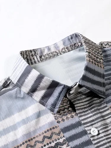 Vista 3 de GORGLITTER Camisa de manga corta con estampado gráfico geográfico y botones para hombre
