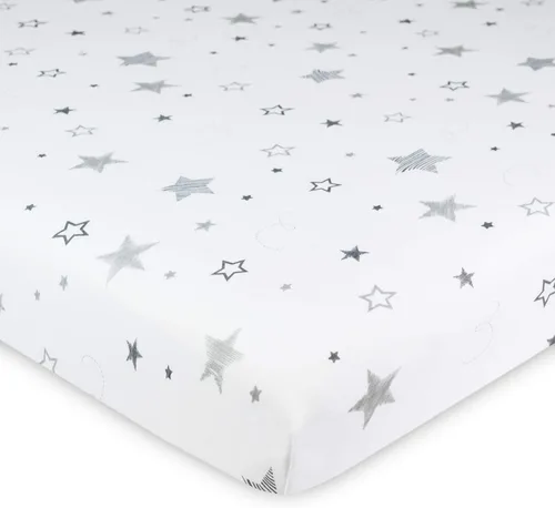 Vista 8 de American Baby Company - Sábana bajera ajustable de tejido de punto suave y transpirable 100% algodón, sábanas de practicuna, Estrellas azules