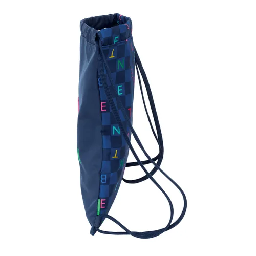 Vista 4 de Bolsa Mochila con Cuerdas Benetton Damero Azul marino 35 x 40 x 1 cm