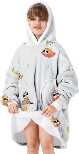 Vista 30 de Zando Manta con Capucha Ponible Manta para Niños y Adultos Manta Cómoda con Capucha Sudadera de Gran Tamaño Sherpa Forro Polar