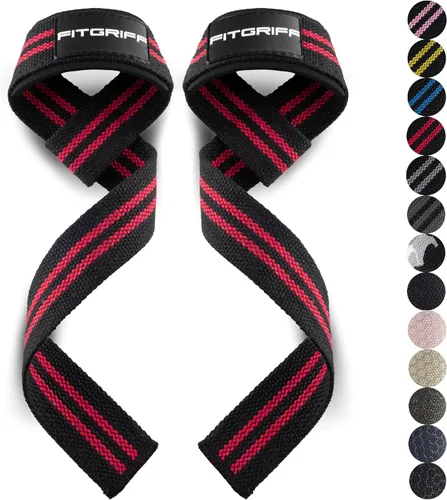 Vista 11 de Fitgriff® Correas de muñeca para levantamiento de pesas, gimnasio, peso muerto, entrenamiento (hechas de algodón premium y acolchadas) - Hombres