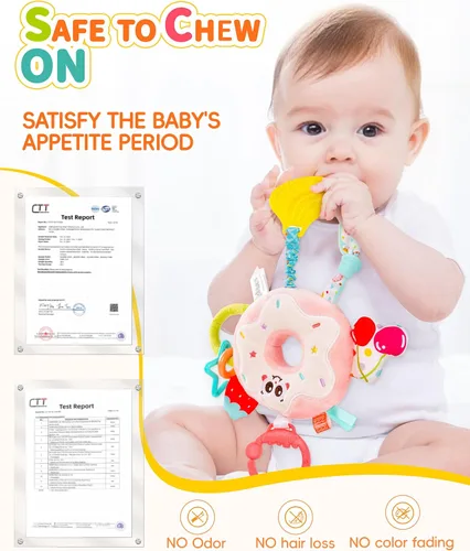 Vista 6 de Jollybaby Juguete de Vibración para Bebé con Tirón - Juguetes Sensoriales Colgantes para Tiempo Boca Abajo para Asiento de Carro, Cochecito, Cuna