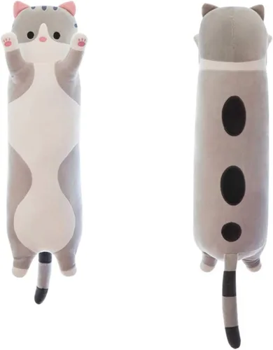 Vista 18 de shangman Bonita muñeca de gato de peluche, bonita almohada de peluche suave de caricaturas, almohada larga para dormir, regalo del día de San Negro