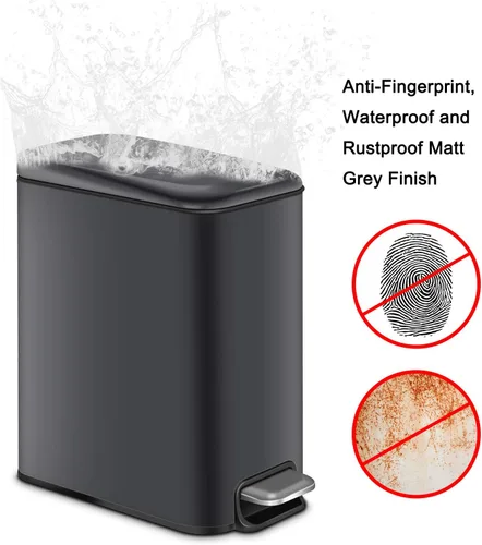 Vista 4 de H+LUX Bote de basura pequeño con tapa de cierre suave, cubo de basura con papelera interior extraíble, papelera rectangular para baño, dormitorio