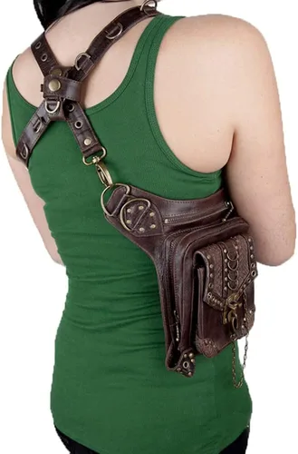 Vista 5 de UIYTR Steampunk - Bolsa de motocicleta retro para mujer estilo retro estilo gótico para mujer color marrón
