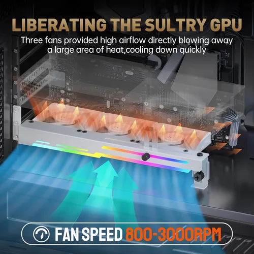Vista 2 de AsiaHorse Enfriador de tarjeta gráfica con LED ARGB 5V de 3 pines y tres ventiladores de 80 mm, soporte de tarjeta gráfica LED RGB, enfriador de GPU