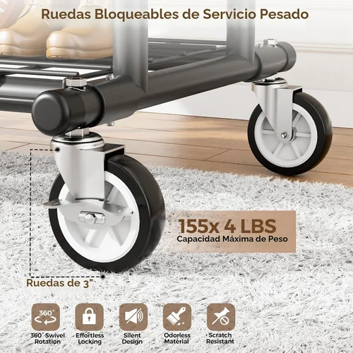 Vista 4 de HYSEYY Perchero de ropa resistente, perchero con estantes de carga de 620 libras, perchero de doble barra para colgar ropa, perchero portátil