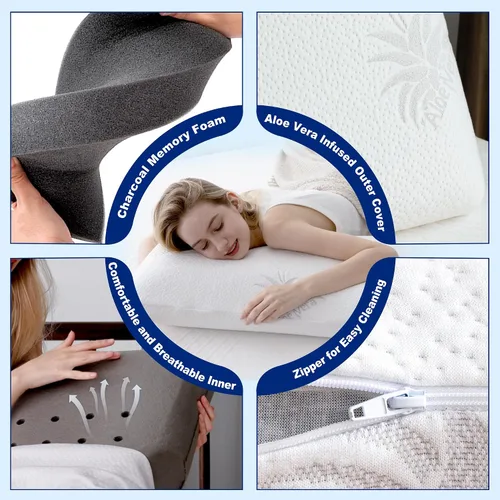 Vista 4 de MLILY Almohada cervical para dormir de lado, almohada cervical para el dolor de cuello, almohada de espuma viscoelástica con infusión de carbón