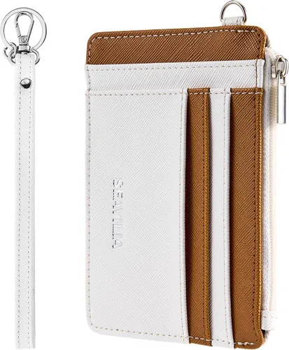 Vista 9 de SEAVILIA Billetera pequeña para mujer, delgada, llavero, carteras RFID para tarjetas de crédito con bolsillo con cremallera, ventana