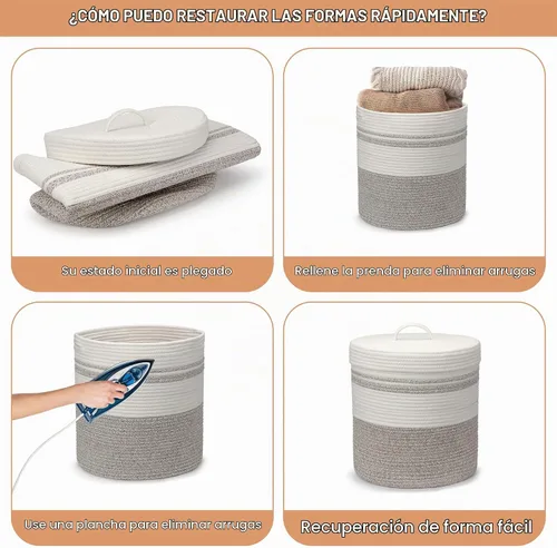 Vista 4 de Cesta de lavandería Goodheim con tapa, cesta de lavandería tejida, cesta de almacenamiento para mantas y juguetes para sala de estar, dormitorio