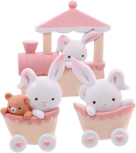 Vista 9 de PRETYZOOM 3 piezas de mini adornos de conejo para tartas de 2.2 x 2.2 pulgadas, adornos de muñeca de conejito en miniatura, decoraciones de pastel