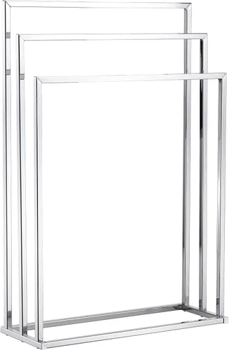Vista 6 de MyGift Toallero de pie, soporte de toalla metálico de 3 niveles. Cromado en plateado