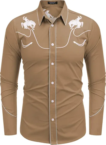Vista 2 de COOFANDY Men's Western Shirts Long Sleeve Slim Fit Embroideres Cowboy Casual Button Down Shirt