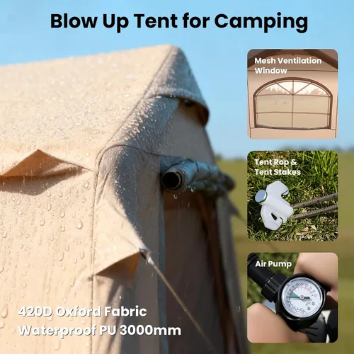 Vista 7 de Inflatable Tents for Camping, Blow Up Tent with Hand Pump, Easy Setup Inflatable Hot Tent with Stove Jack, Waterproof Oxford Air Glamping Tents for