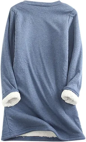 Vista 4 de Leodye Sherpa Lined Fleece Pullover for Women Winter Warm Fuzzy Sweatshirt Crewneck Solid Sweatshirts Loungewear Tunic Tops