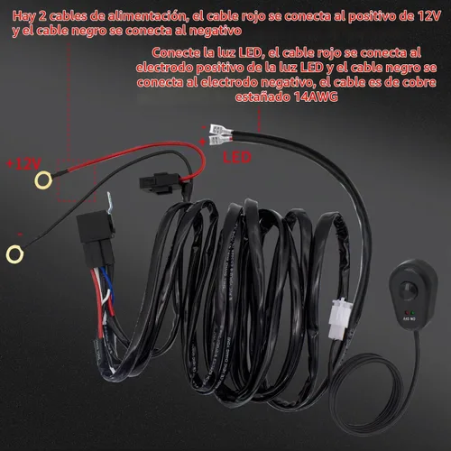 Vista 5 de Kit de arnés de cableado de barra de luces LED, interruptor de encendido y apagado DC12V, fusible de cuchilla de relé de alimentación de 14 AWG, kit