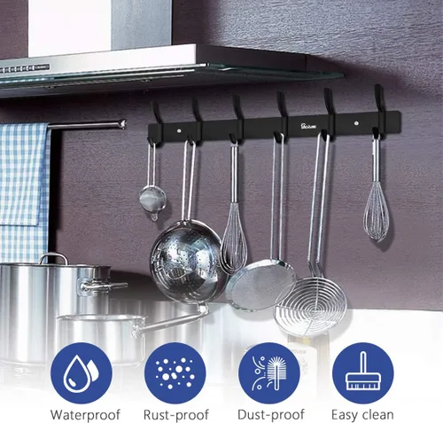 Vista 3 de Percha Percha Perchero 6 Ganchos Heavy Duty Ropa Sombrero Holder Aleación Aluminio Negro