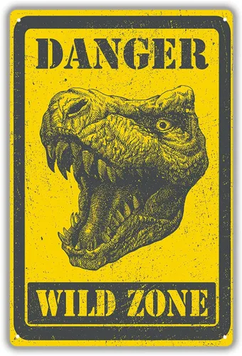 Vista 4 de Divertido letrero de hojalata con diseño de gallo con texto en inglés "Beware Chicken Shit Everywhere" - Panel de pared para interiores
