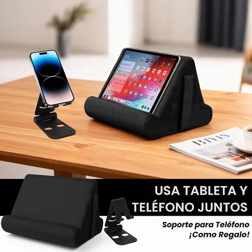 Vista 3 de Soporte universal para cojín para tablet, soporte perezoso multiángulo con bolsillo de red y soporte para teléfono opciones para regazo, rodilla