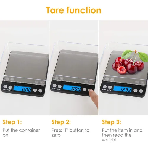 Vista 4 de GDEALER - Báscula digital de bolsillo para cocina 0.001oz/0.01g 500g, báscula compacta para joyería, tara, acero inoxidable, pantalla Negro