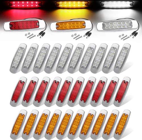 Vista 10 de Paquete de 20 (10 ámbar + 10 rojo) Luces LED de marcador lateral de 12 V con enchufe de 2 cables (CC), 12 luces LED para guardabarros, montaje
