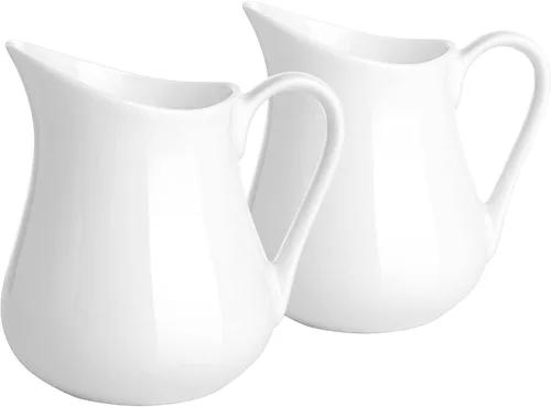 Vista 20 de Gurygo Jarra de Crema de 2 Oz (Juego/2) con Asa, Pequeña Jarra de Crema Clásica de Porcelana Fina Blanca, Pequeña Jarra de Leche para Café, Leche