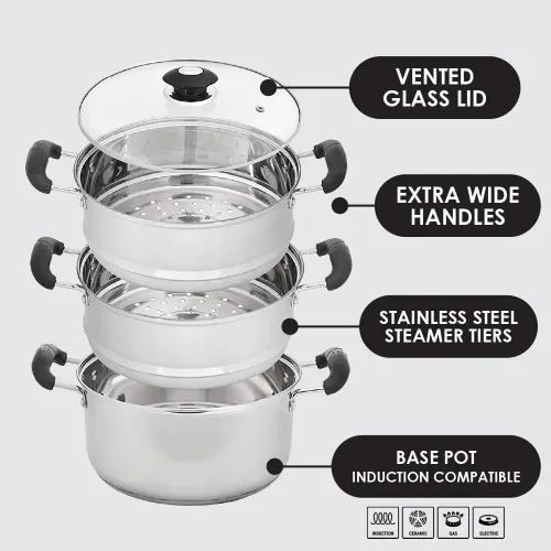 Vista 4 de CONCORD - Utensilios de cocina de acero inoxidable de 3 niveles, 9.4 in (compatible con inducción)