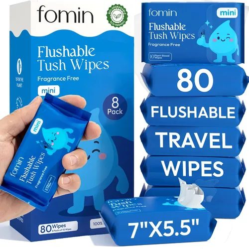 Vista 9 de Fomin Toallitas desechables compactas de viaje, paquete de 8 (64 toallitas en total), toallitas húmedas de tamaño de viaje sin perfume para adultos