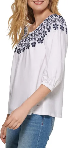 Vista 3 de Tommy Hilfiger Top de punto casual bordado con hombros descubiertos para mujer