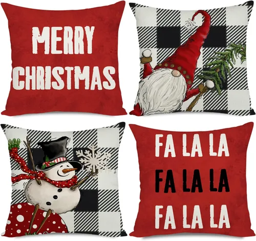 Vista 7 de Artmag Juego de 4 fundas de almohada de Navidad de 16 x 16 pulgadas, decoración de casa de campo Hello Winter Gnomes Merry Bright fundas de almohada