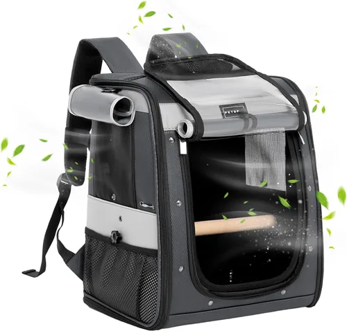Vista 10 de Petsfit Transportador de pájaros de tamaño mediano con cuenco de acero inoxidable, mochila de loro incluye bandeja deslizante para una fácil