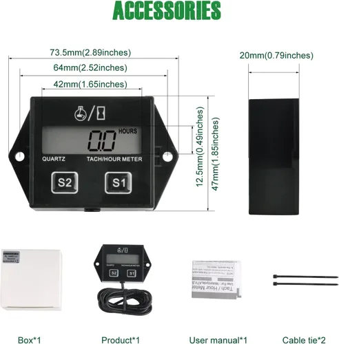 Vista 6 de Yooreal Tacómetro digital con batería reemplazable, medidor de revoluciones por minuto para scooter, tractor, motosierra, motor fuera de borda